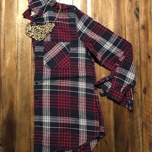 Blue & Red Plaid Flannel Shirt | Pink Rose